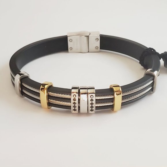 ITALGEM STEEL Men's Steel Rubber & Gold Bracelet.
